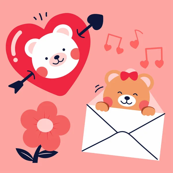Cute Hand Drawing Wild Animal Family Greetings Envelop Love Cartoon — Stockový vektor