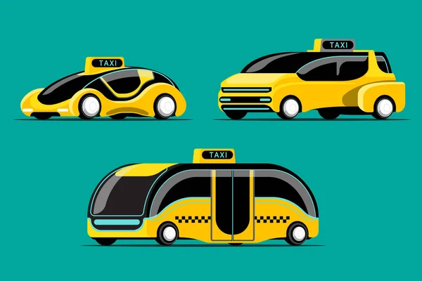 Набор Высокотехнологичных Автомобилей Такси Современном Стиле Разностная Модель Дизайн Зеленом — стоковый вектор