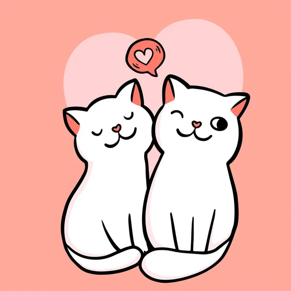 Valentine Celebration Doodle Two Cats Couple Heart Shape Background Romantic — Vector de stock