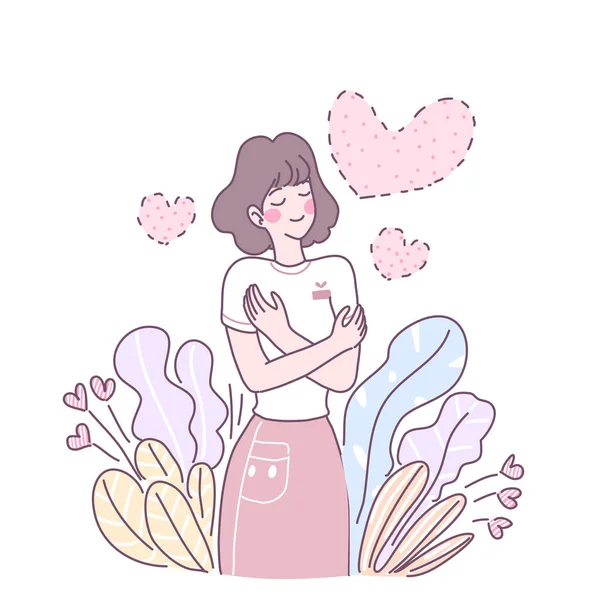 Ein Verliebtes Mädchen Steht Einem Blumengarten — Stockvektor