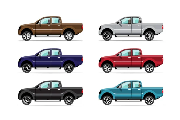 Sada Sadu Multi Barva Pickup Truck Bílém Pozadí — Stockový vektor