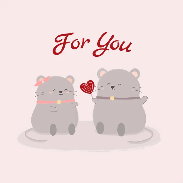 Vector Illustration Mouse Couple Holding Candy Illustration Two Mouse Sitting — Stockový vektor