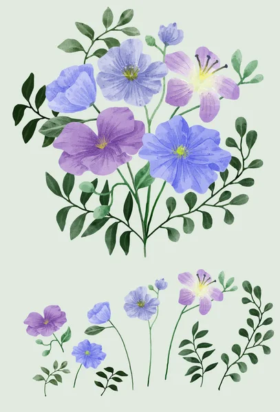 Ein Satz Blumen Gemalt Aquarell Für Verschiedene Karten Und Grußkarten — Stockvektor