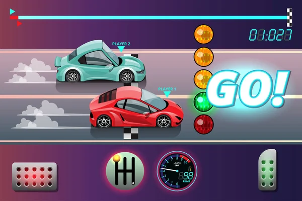 Игровых Соревнованиях Игрок Продолжает Использовать Высокоскоростной Автомобиль Победы Гоночной Игре Стоковая Иллюстрация