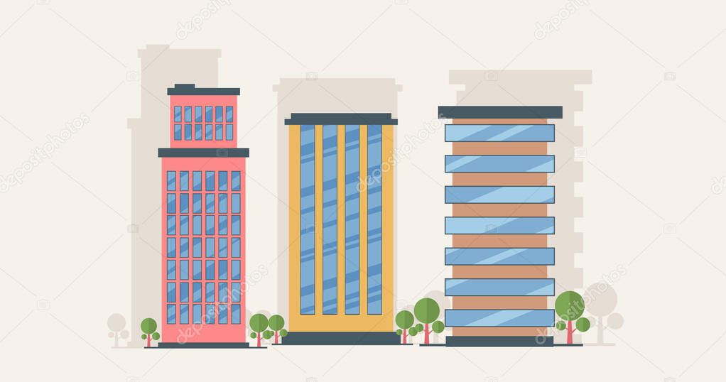 Traditional and modern building cartoon Flat design vector concept illustration, Real estate business building concept