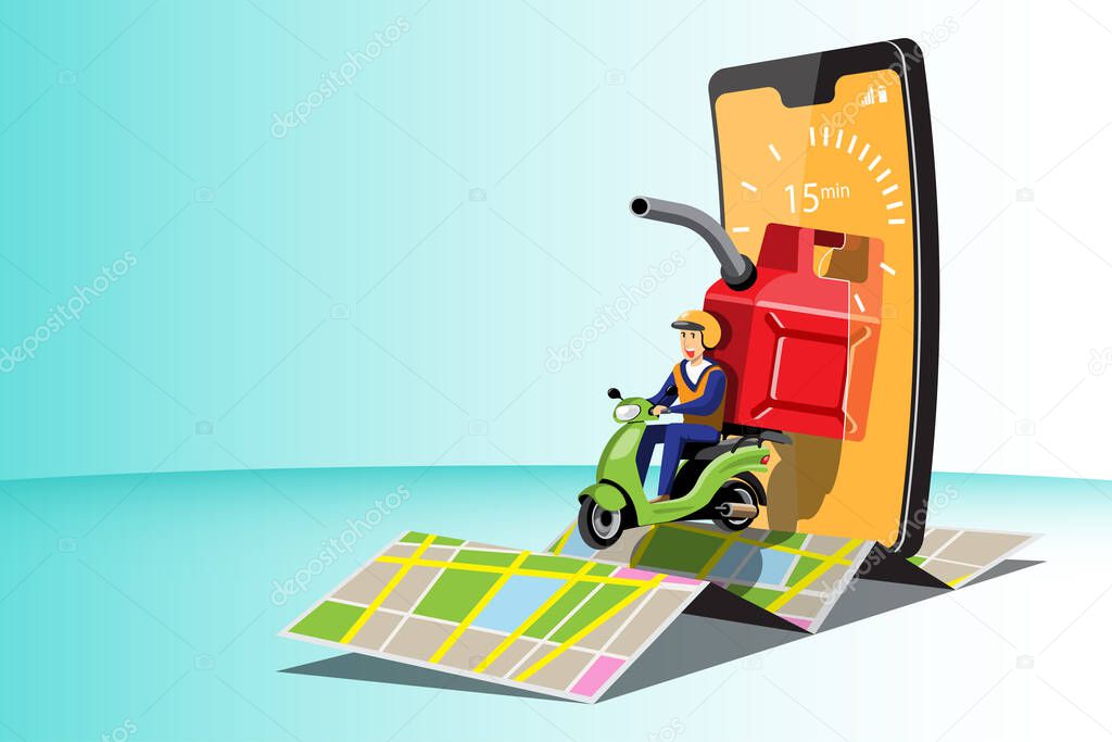 Big isolated Motorcycle vector colorful icons, flat illustrations of delivery by motorcycles through GPS tracking location. delivery bike,  fuels,  gas, gasoline  delivery, instant delivery, online delivery.