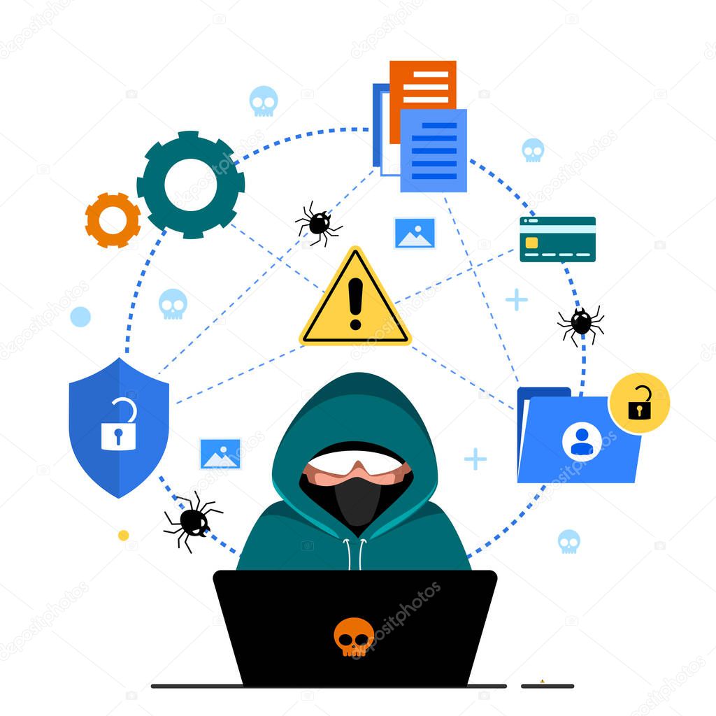 Global data security, personal data security, cyber data security online concept illustration, Internet security or information privacy & protection idea, software access data as confidential, abstract hi speed internet technology. Rendering flat iso