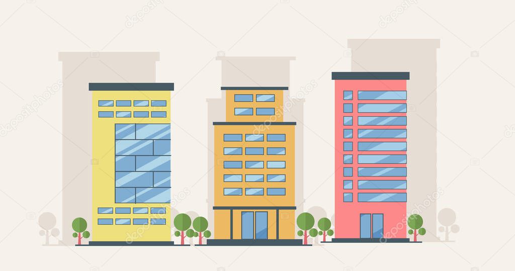 Traditional and modern building cartoon Flat design vector concept illustration, Real estate business building concept