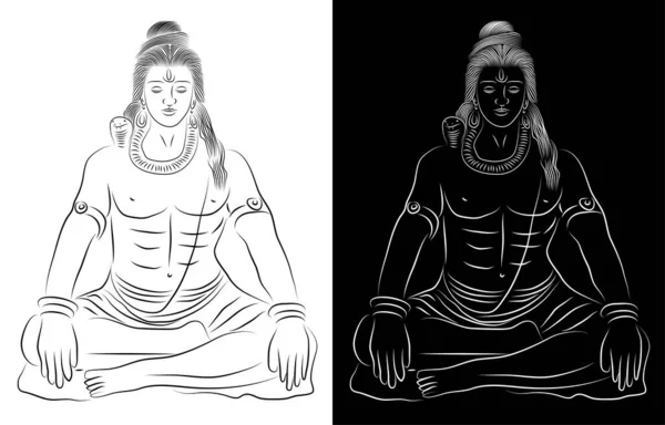 Hint Meditasyon Tanrısı Şiva Çizgisi Sanatının Dijital Sanat Soyut Tablosu — Stok Vektör
