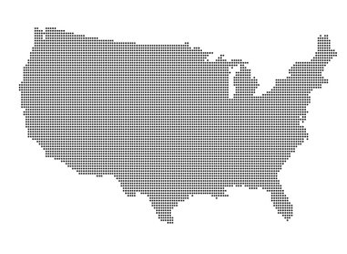 Amerika Birleşik Devletleri 'nin (ABD) beyaz arka plan üzerindeki noktalı stil haritası
