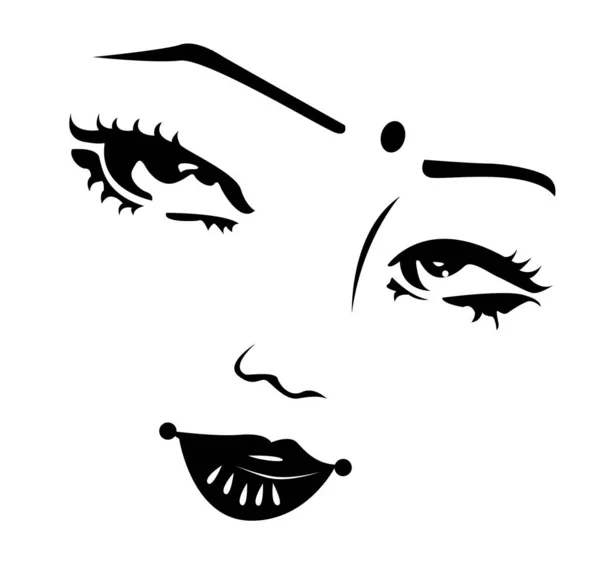 Desenho Facial Mulher Devi Deusa Arte Linha Vetorial Tradicional Cultural —  Vetores de Stock