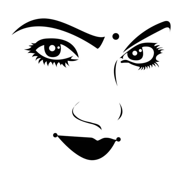 Indian Woman Face Con Bindi Ilustración Vectorial — Archivo Imágenes Vectoriales