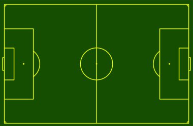 Futbol ya da futbol sahası koyu yeşil arkaplanlı sarı çizgilerle çizilmiş