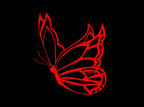 Όμορφη Κόκκινη Πεταλούδα Απομονωμένη Μαύρο Φόντο Διανυσματική Απεικόνιση — Διανυσματικό Αρχείο