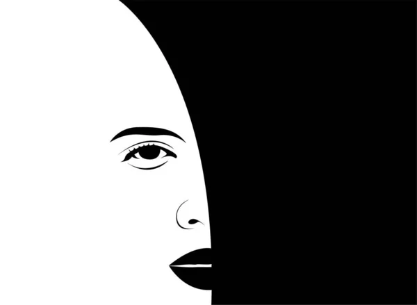 Media Cara Mujer Escondida Fondo Negro Oscuro Ilustración Vectorial — Archivo Imágenes Vectoriales