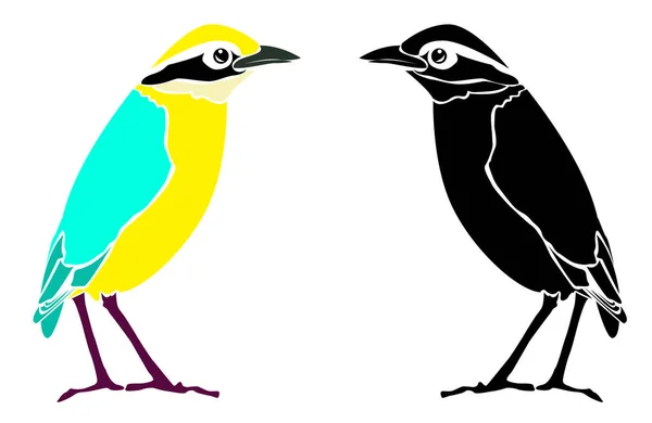 Arte Colorido Blanco Negro Del Pájaro Aislado Sobre Fondo Liso — Vector de stock