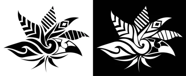 Art Floral Feuilles Isolé Sur Fond Noir Blanc Illustration Vectorielle — Image vectorielle