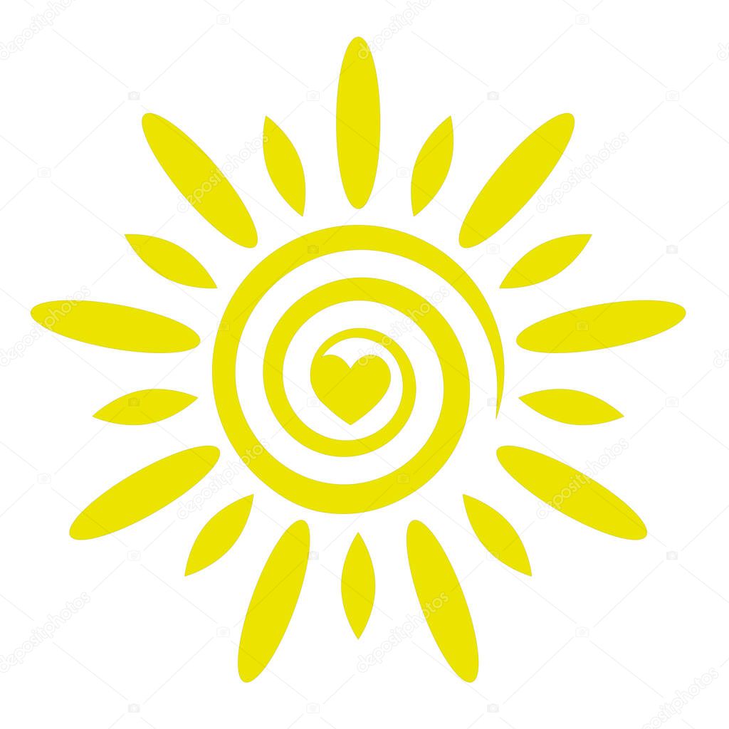 Spiral Abstract Sun with Heart Symbol - vector illustration art