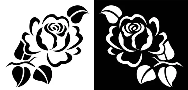 葉と黒と白のバラの花 ベクトルイラスト — ストックベクタ