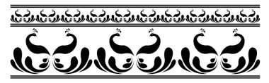 Hint geleneksel ve kültürel sari sınır tasarımı konsepti iki tavus kuşunun birlikte dans etmesi beyaz arka planda izole edilmiş, pürüzsüz bir modeldir.