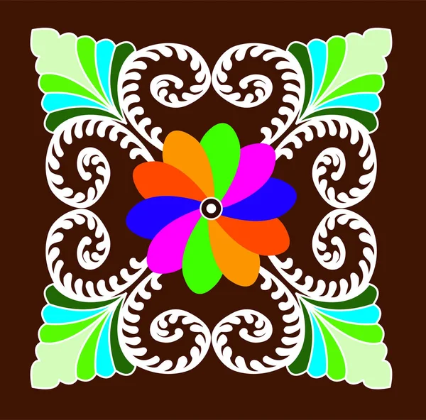 色彩斑斓的兰格丽曼达拉设计理念 花花瓣与螺旋在黑暗背景下分离 — 图库矢量图片