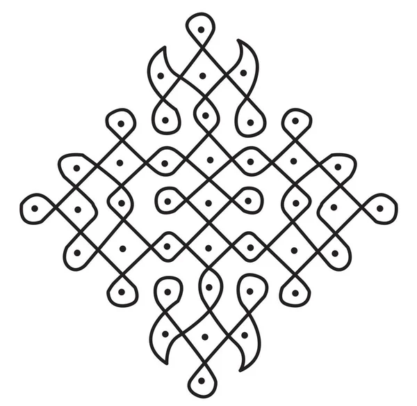 Hint geleneksel ve kültürel Rangoli veya Kolam tasarım kavramı eğri çizgiler ve beyaz arkaplanda izole edilmiş noktalar - vektör illüstrasyonu