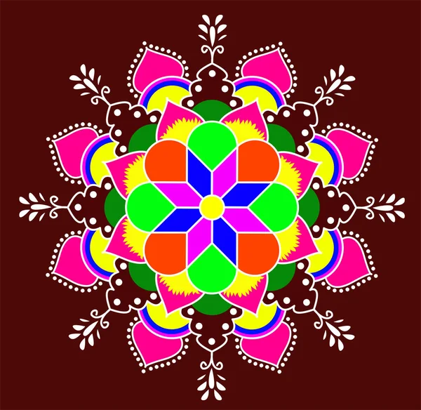 Ινδικό Πολιτιστικό Πολύχρωμο Rangoli Mandala Έννοια Σχεδιασμού Των Λουλουδιών Πέταλα — Διανυσματικό Αρχείο