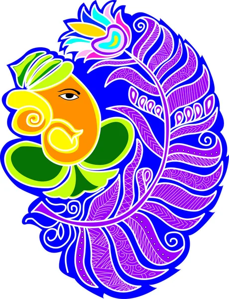 Colorido Concepto Diseño Ganesha Señor Con Hojas Decoradas Espirales Ilustración — Archivo Imágenes Vectoriales