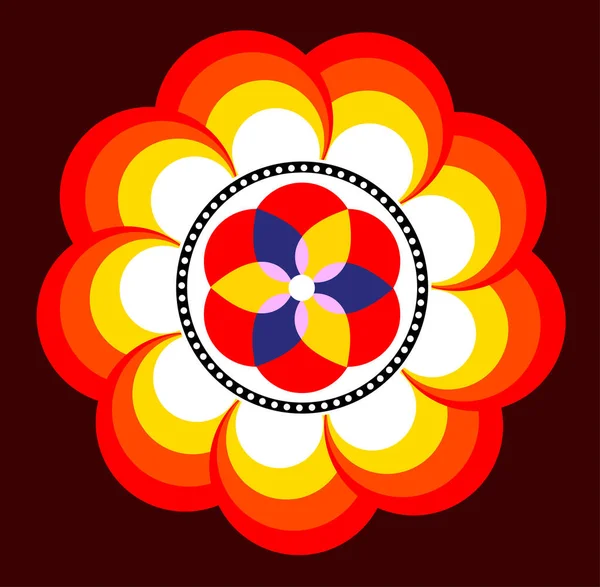 色彩斑斓的印度传统兰格丽曼陀罗图案 花瓣和圆点 矢量图解 — 图库矢量图片