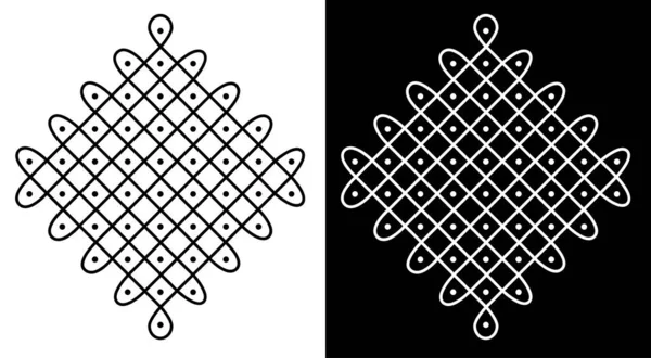 Hint Geleneksel ve Kültürel Rangoli veya Kolam tasarım kavramı siyah ve beyaz arkaplanda izole edilmiş eğri çizgiler ve noktalar - vektör illüstrasyonu