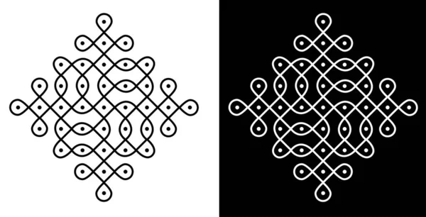 Hint Geleneksel ve Kültürel Rangoli veya Kolam tasarım kavramı siyah ve beyaz arkaplanda izole edilmiş eğri çizgiler ve noktalar - vektör illüstrasyonu