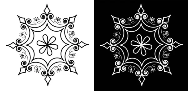 Индийская Культура Ранголи Мандала Дизайн Концепции Линий Лепестков Цветов Спиралей — стоковый вектор