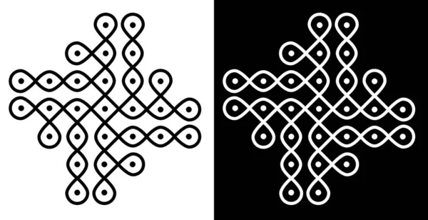 Indian Traditional Cultural Rangoli Kolam Design Concept Curved Lines Dots — Stock Vector