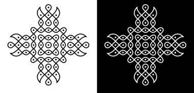 Hint Geleneksel ve Kültürel Rangoli veya Kolam tasarım kavramı siyah ve beyaz arkaplanda izole edilmiş eğri çizgiler ve noktalar - vektör illüstrasyonu
