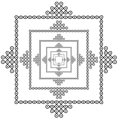 sınır tasarım deseni - Hint Geleneksel ve Kültürel Rangoli veya Kolam tasarım kavramı eğri çizgiler ve noktalar sarı ve mavi arkaplan üzerinde izole - vektör çizimi