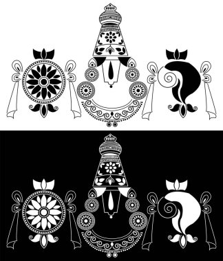 Lord Venkateshwara ya da Balaji vektör çizgisi sanatı siyah beyaz arka plandadır.