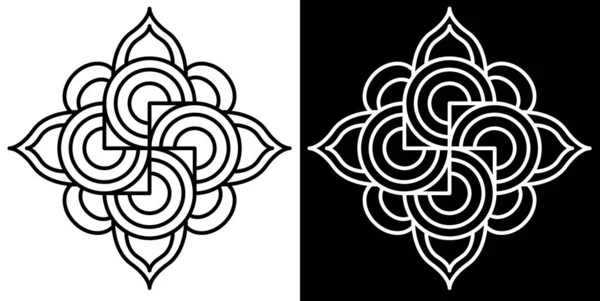 Hint Rangoli tasarım konsepti dairesel çizgi sanatı siyah beyaz arka planda izole edilmiştir.