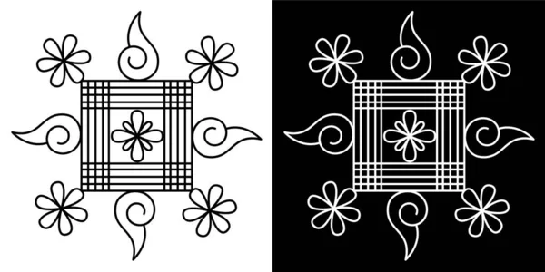 Belle Culture Indienne Rangoli Concept Conception Lignes Droites Fleurs Coquilles — Image vectorielle