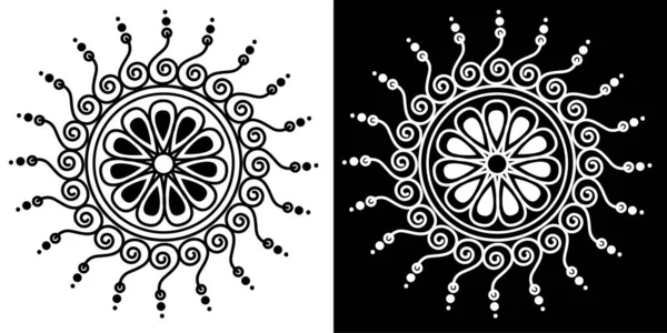 Schöne Mandala Design Konzept Der Blütenblätter Und Spiralen Isoliert Auf — Stockvektor