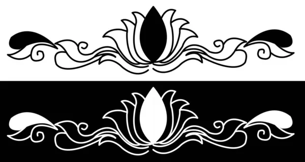 Concept Bordure Fleur Lotus Avec Des Feuilles Des Spirales Isolées — Image vectorielle