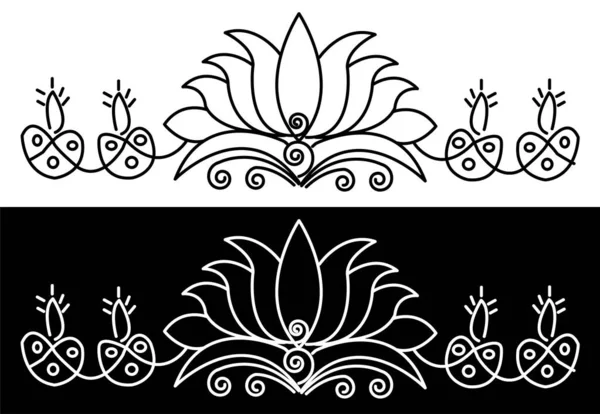 Concept Bordure Fleur Lotus Avec Des Feuilles Des Lampes Des — Image vectorielle