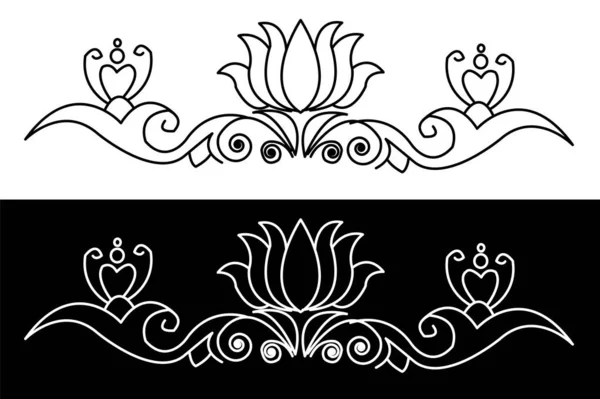 Concept Bordure Fleur Lotus Avec Des Feuilles Des Spirales Isolées — Image vectorielle