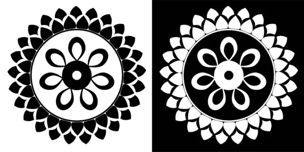 Blume Mandala Designkonzept Der Dekorierten Blütenblätter Isoliert Auf Schwarzem Und — Stockvektor