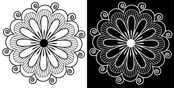 Mandala Floral Art Ligne Avec Pétales Spirales Isolés Sur Fond — Image vectorielle