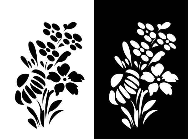 Beautiful Flowers Leaves Vines Isolated Black White Background — Stock Vector