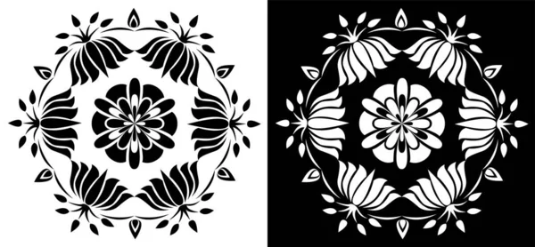 Rangoli Mandala Ontwerp Concept Van Lotus Bloemen Met Bladeren Geïsoleerd — Stockvector
