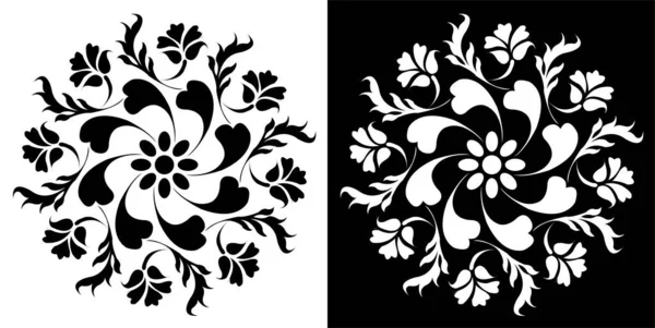 基于黑白背景的印度传统文化Rangoli Mandala花卉艺术设计理念 — 图库矢量图片