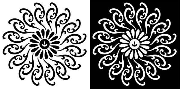 Hint geleneksel ve kültürel Rangoli mandala tasarım konsepti siyah ve beyaz arka planda izole edilmiş çiçek sanatı.