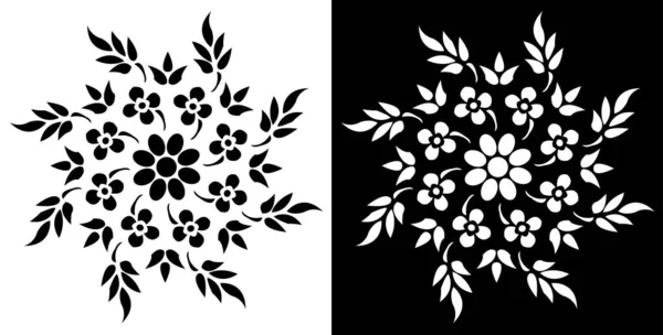 Floral Mandala Design Concept Leaves Petals Isolated Black White Background — Stock Vector