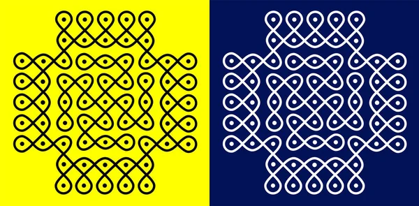 Hint Geleneksel ve Kültürel Rangoli veya Kolam tasarım kavramı kıvrımlı çizgiler ve noktalar sarı ve mavi arkaplan üzerinde izole - vektör çizimi